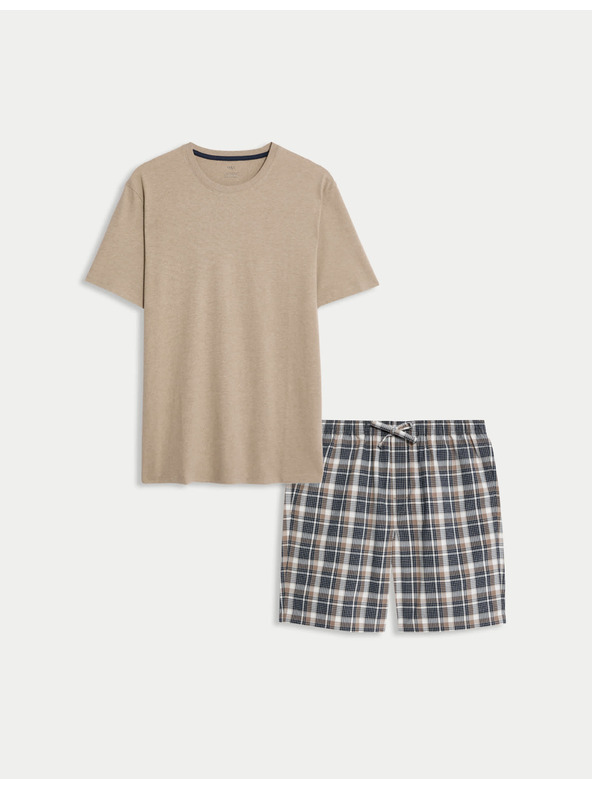 Marks & Spencer Neutrální kostkovaná pyžamová souprava z čisté bavlny Marks & Spencer krém