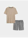 Marks & Spencer Neutrální kostkovaná pyžamová souprava z čisté bavlny Marks & Spencer krém
