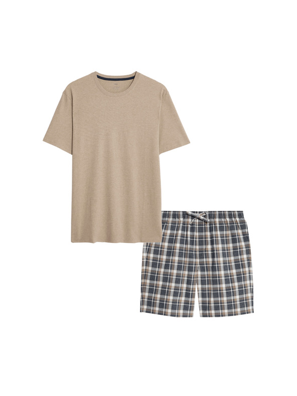Marks & Spencer Neutrální kostkovaná pyžamová souprava z čisté bavlny Marks & Spencer krém