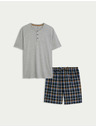 Marks & Spencer Károvaná pyžamová souprava z čisté bavlny s rozhalenkou Marks & Spencer szürke