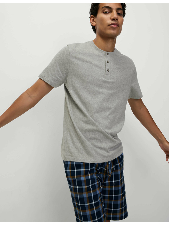 Marks & Spencer Károvaná pyžamová souprava z čisté bavlny s rozhalenkou Marks & Spencer szürke