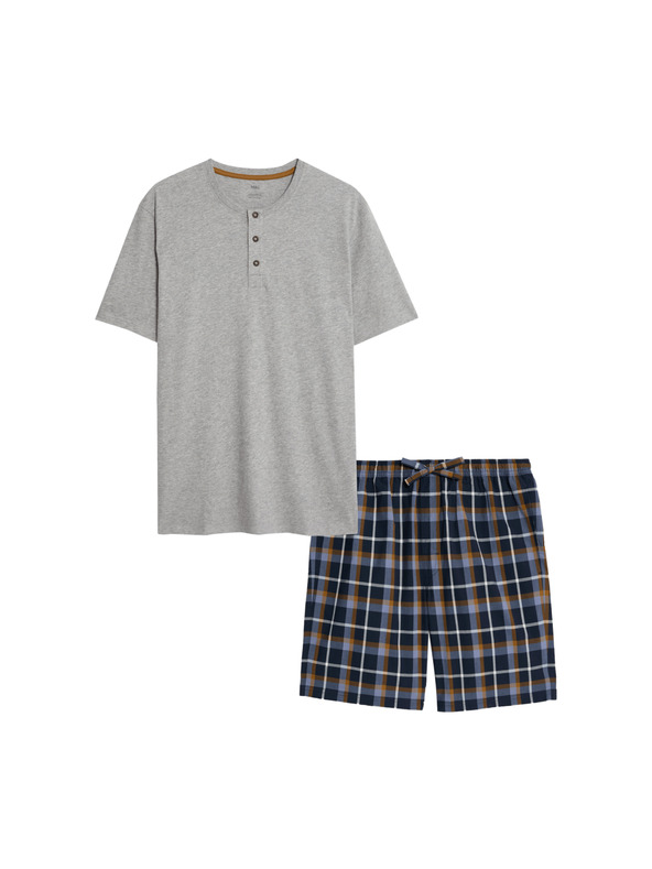 Marks & Spencer Károvaná pyžamová souprava z čisté bavlny s rozhalenkou Marks & Spencer szürke