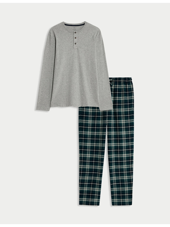 Marks & Spencer Kostkovaná pyžamová souprava z čisté bavlny s rozhalenkou Marks & Spencer szürke