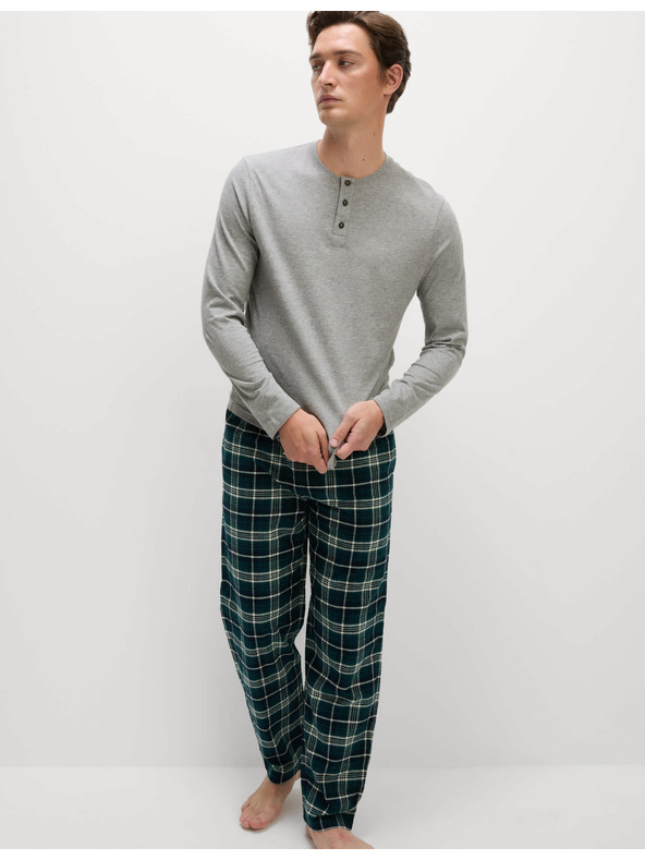 Marks & Spencer Kostkovaná pyžamová souprava z čisté bavlny s rozhalenkou Marks & Spencer szürke
