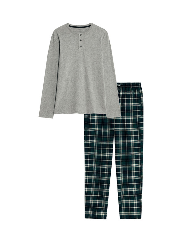 Marks & Spencer Kostkovaná pyžamová souprava z čisté bavlny s rozhalenkou Marks & Spencer szürke