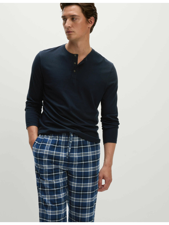 Marks & Spencer Kostkovaná pyžamová souprava z česané bavlny Marks & Spencer sötétkék