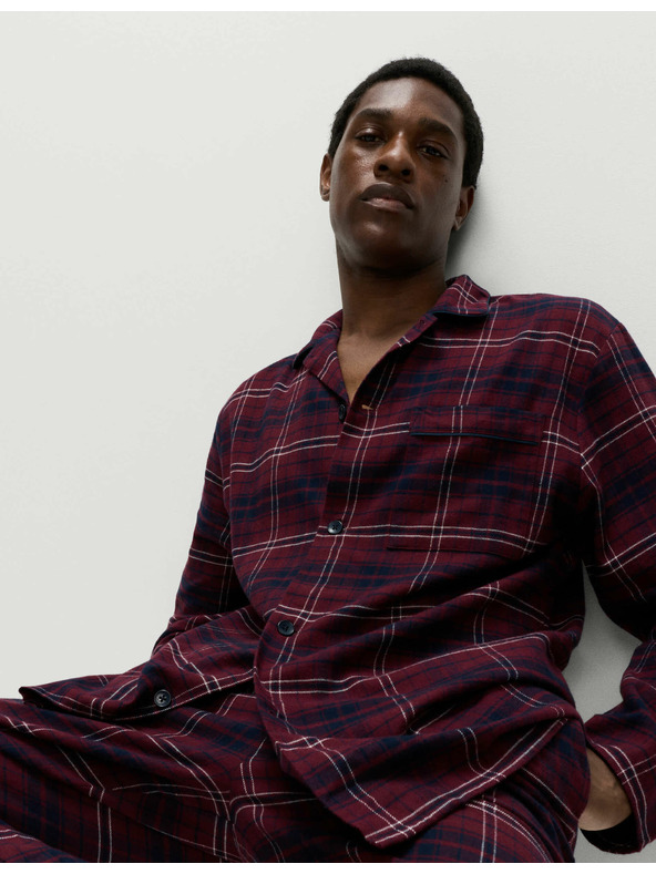 Marks & Spencer Károvaná pyžamová souprava z česané bavlny Marks & Spencer piros