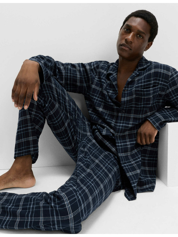 Marks & Spencer Károvaná pyžamová souprava z česané bavlny Marks & Spencer sötétkék
