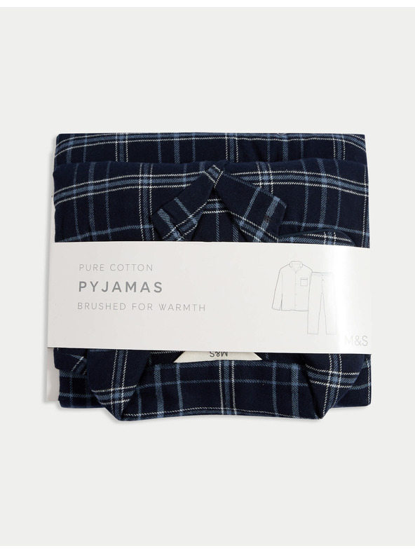 Marks & Spencer Károvaná pyžamová souprava z česané bavlny Marks & Spencer sötétkék