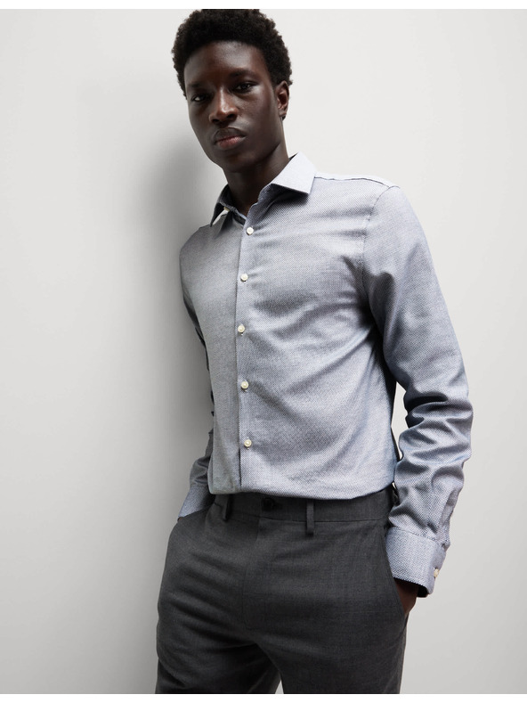 Marks & Spencer Marks & Spencer kék, keskeny szabású luxus ing 100% pamutból, textúrával