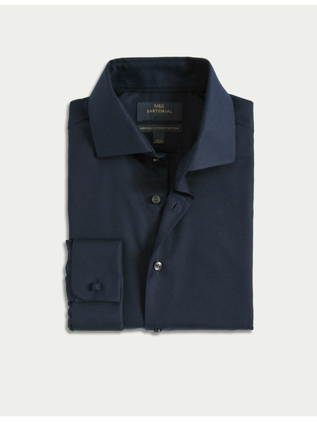 Marks & Spencer Marks & Spencer tengerészkék, keskeny szabású kevert szövetű ing luxus minőségű pamutból, dupla mandzsettával