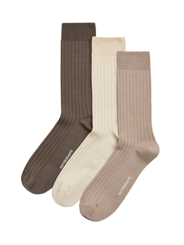 Marks & Spencer 3 pár bordázott zokni magas egyiptomi pamut tartalommal, Marks & Spencer barna
