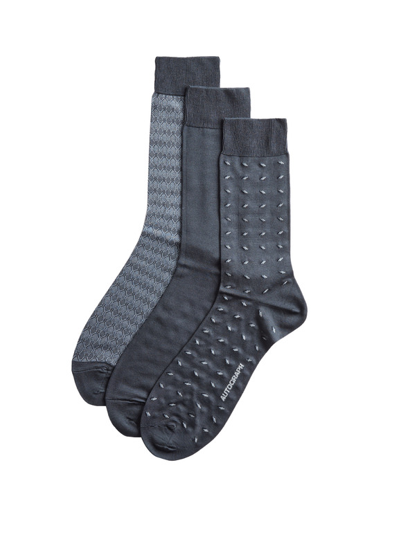 Marks & Spencer 3 db mercerált pamut zokni különböző mintázattal, Marks & Spencer tengerészkék