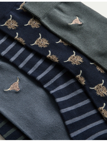 Marks & Spencer 5 db Cool Fresh™ Highland Cow Rich Cow zokni, Marks & Spencer kék