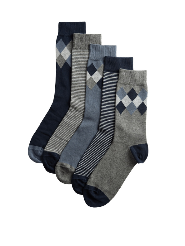 Marks & Spencer 5 pár Argyle Cool & Fresh™ zokni magas pamattartalommal, Marks & Spencer kék