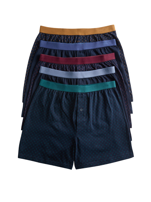 Marks & Spencer Jersey boxeralsó 100% pamutból, Cool & Fresh™ technológia és geometriai mintával, 5 db-os szett Marks & Spencer sötétkék