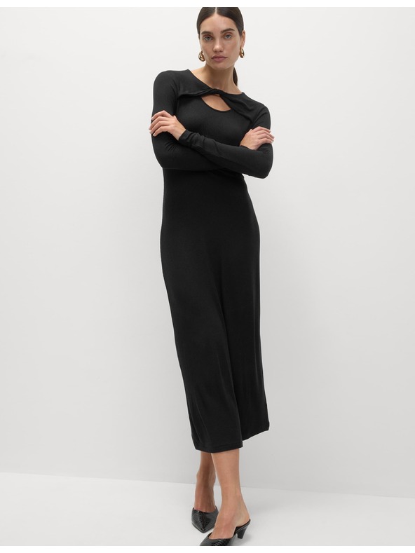 Marks & Spencer Jersey bordázott midi ruha oszlop szabással, Marks & Spencer fekete