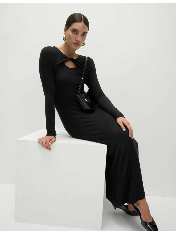 Marks & Spencer Jersey bordázott midi ruha oszlop szabással, Marks & Spencer fekete