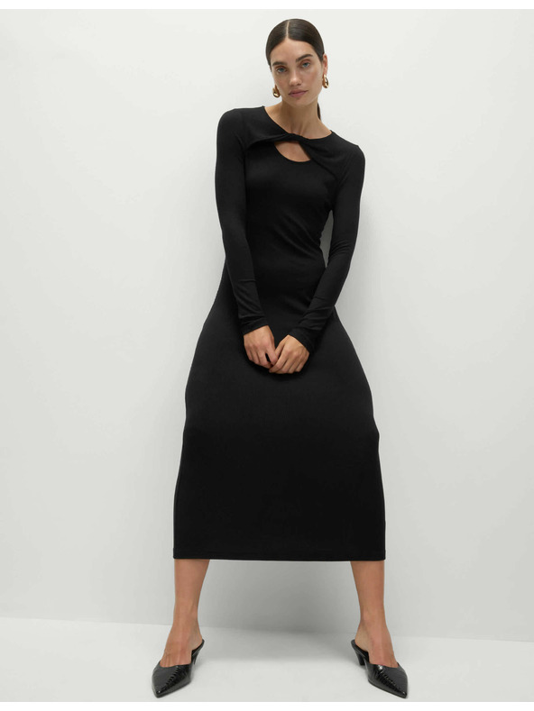 Marks & Spencer Jersey bordázott midi ruha oszlop szabással, Marks & Spencer fekete