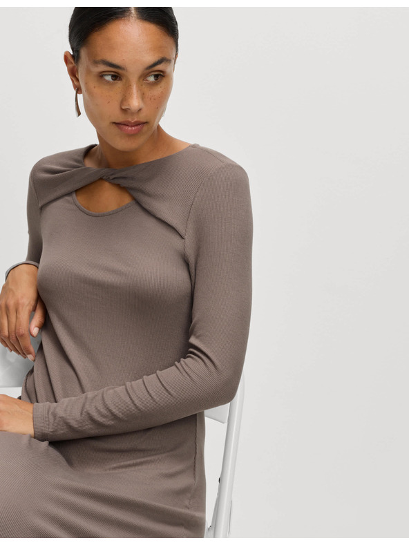 Marks & Spencer Jersey bordázott midi ruha oszlop szabással, Marks & Spencer barna