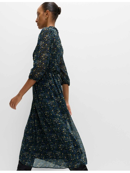 Marks & Spencer Marks & Spencer fekete virágos, ráncolt midi ruha kiemelt derékkal