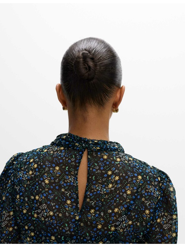 Marks & Spencer Marks & Spencer fekete virágos, ráncolt midi ruha kiemelt derékkal