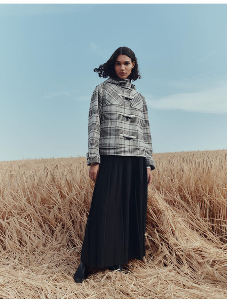 Marks & Spencer Marks & Spencer bézs kockás gyapjú kabát kapucnival