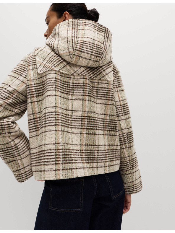 Marks & Spencer Marks & Spencer bézs kockás gyapjú kabát kapucnival