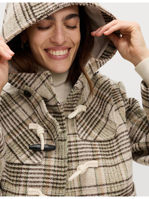 Marks & Spencer Marks & Spencer bézs kockás gyapjú kabát kapucnival