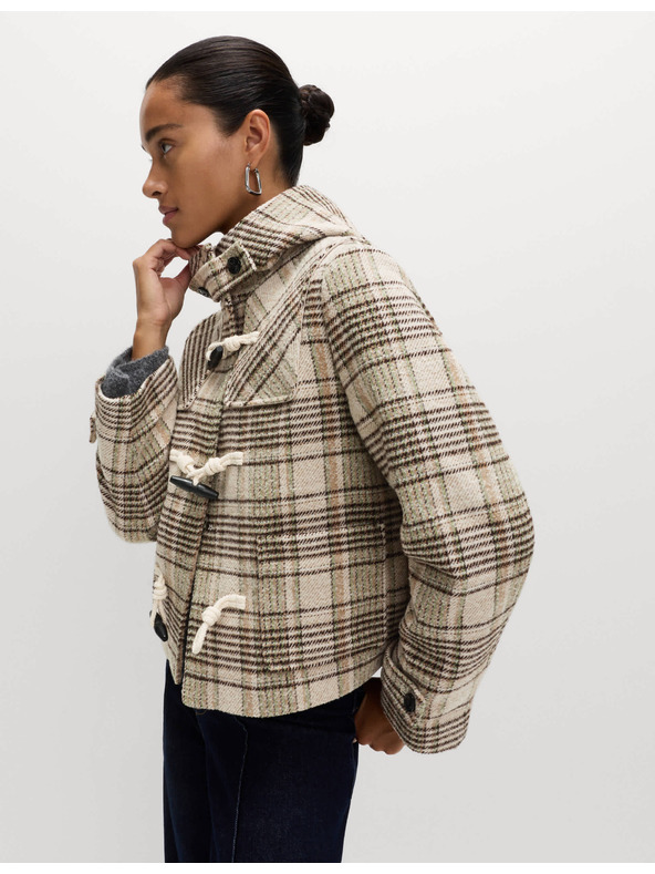 Marks & Spencer Marks & Spencer bézs kockás gyapjú kabát kapucnival