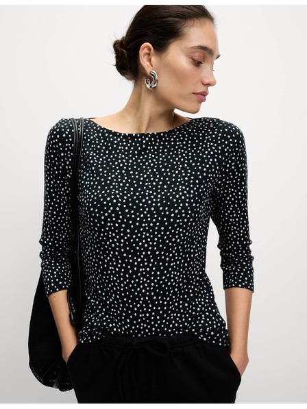 Marks & Spencer 100% pamut felső csónaknyakkal és nyomott mintával, szűk szabás, Marks & Spencer fekete