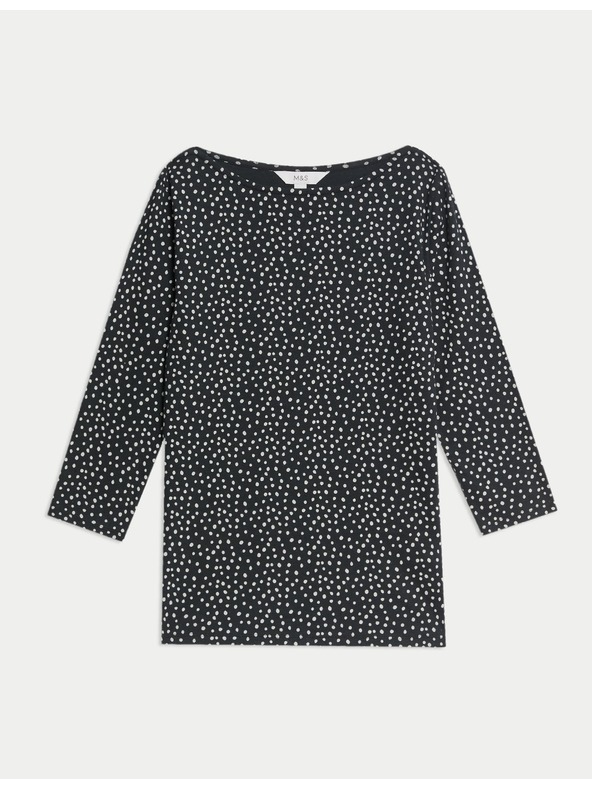 Marks & Spencer 100% pamut felső csónaknyakkal és nyomott mintával, szűk szabás, Marks & Spencer fekete