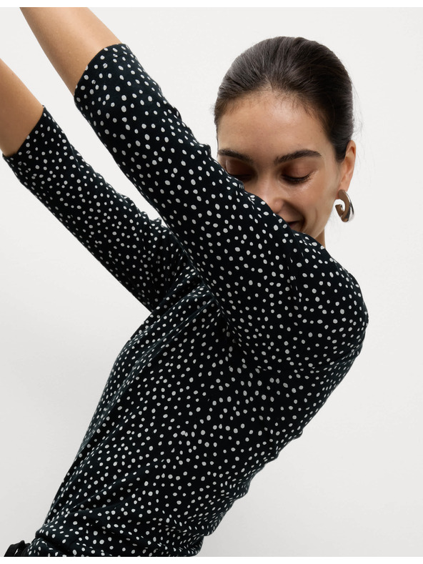 Marks & Spencer 100% pamut felső csónaknyakkal és nyomott mintával, szűk szabás, Marks & Spencer fekete