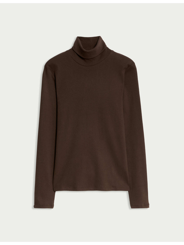Marks & Spencer Bordázott felső magas nyakkal és magas pamuttartalommal, Marks & Spencer barna