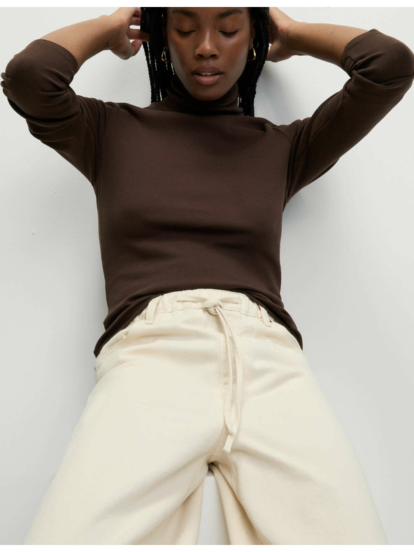 Marks & Spencer Bordázott felső magas nyakkal és magas pamuttartalommal, Marks & Spencer barna