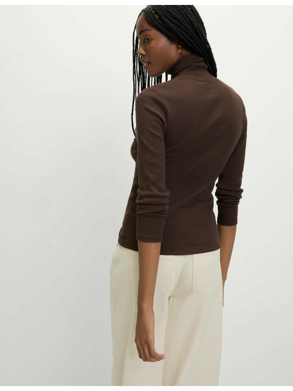 Marks & Spencer Bordázott felső magas nyakkal és magas pamuttartalommal, Marks & Spencer barna