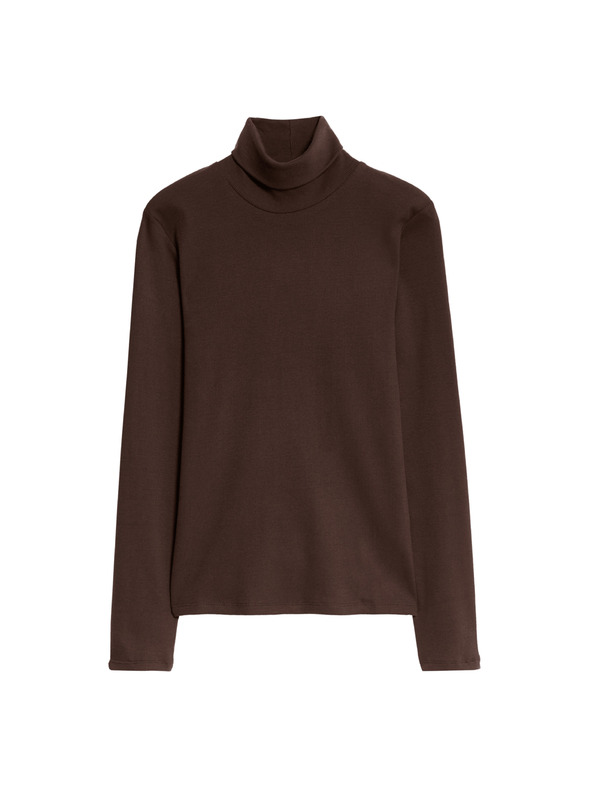 Marks & Spencer Bordázott felső magas nyakkal és magas pamuttartalommal, Marks & Spencer barna