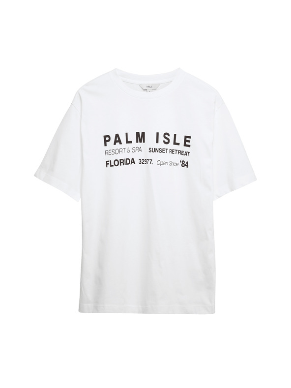 Marks & Spencer Feliratos, extra méretű póló 100% pamutból Marks & Spencer barna