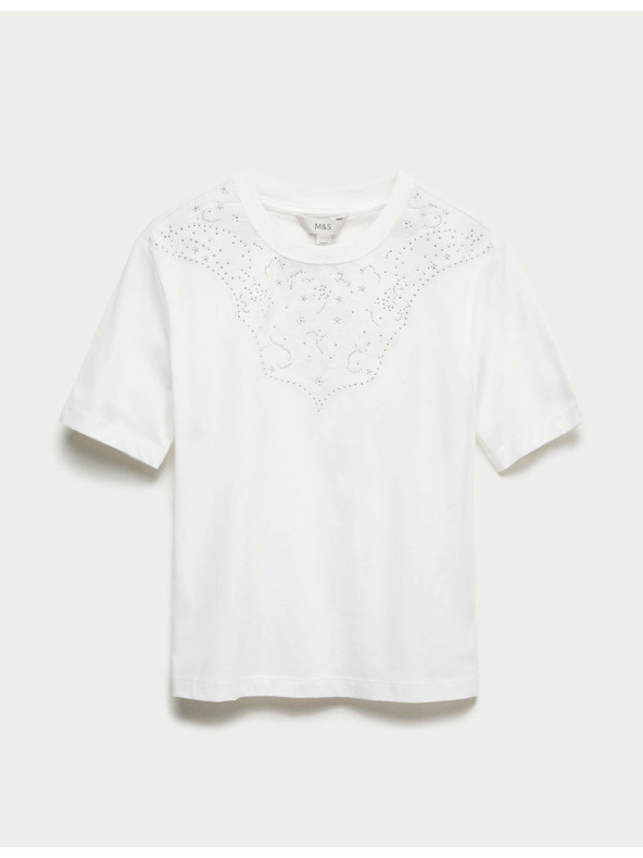 Marks & Spencer Díszített Lucky póló 100% pamutból Marks & Spencer fehér