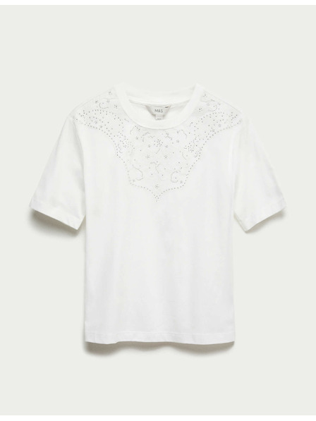 Marks & Spencer Díszített Lucky póló 100% pamutból Marks & Spencer fehér