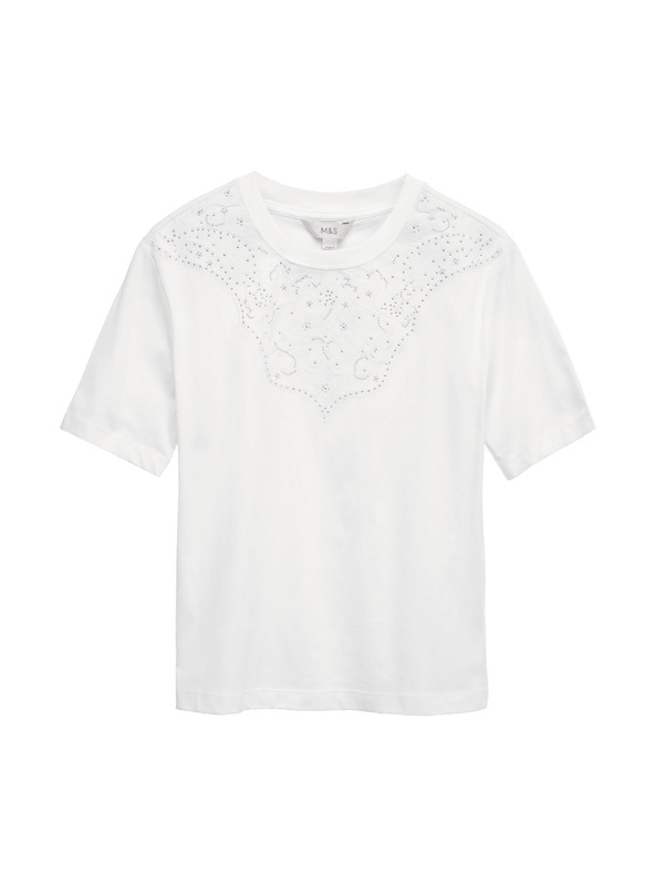 Marks & Spencer Díszített Lucky póló 100% pamutból Marks & Spencer fehér