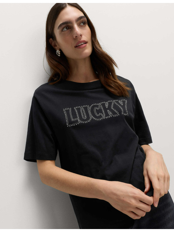 Marks & Spencer Díszített Lucky póló 100% pamutból Marks & Spencer fekete