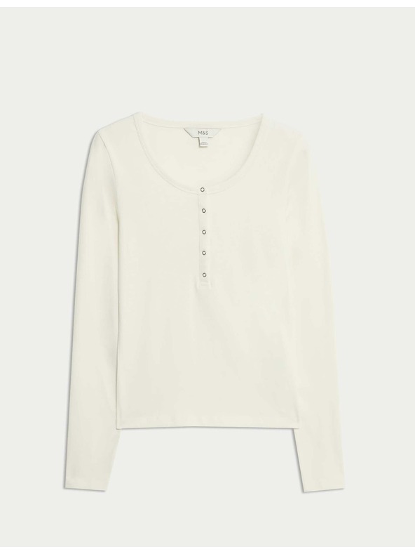 Marks & Spencer Festett, kihajtós felső magas pamuttartalommal Marks & Spencer krémszínű
