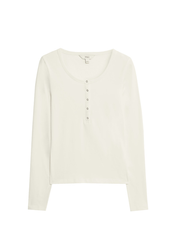 Marks & Spencer Festett, kihajtós felső magas pamuttartalommal Marks & Spencer krémszínű