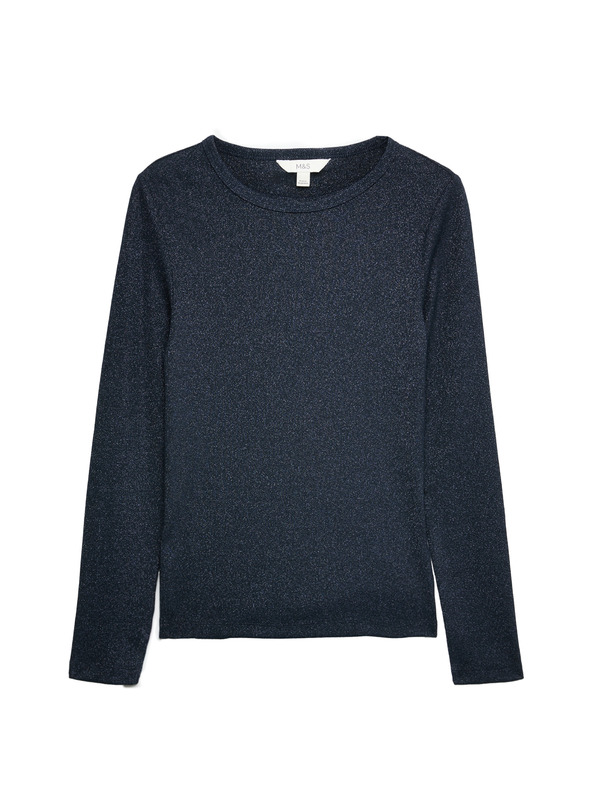 Marks & Spencer Csillogó bordázott felső magas pamuttartalommal Marks & Spencer sötétkék