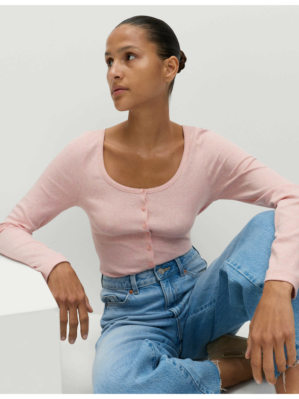 Marks & Spencer Ovális nyakkivágású, kihajtós felső magas pamuttartalommal Marks & Spencer rózsaszín