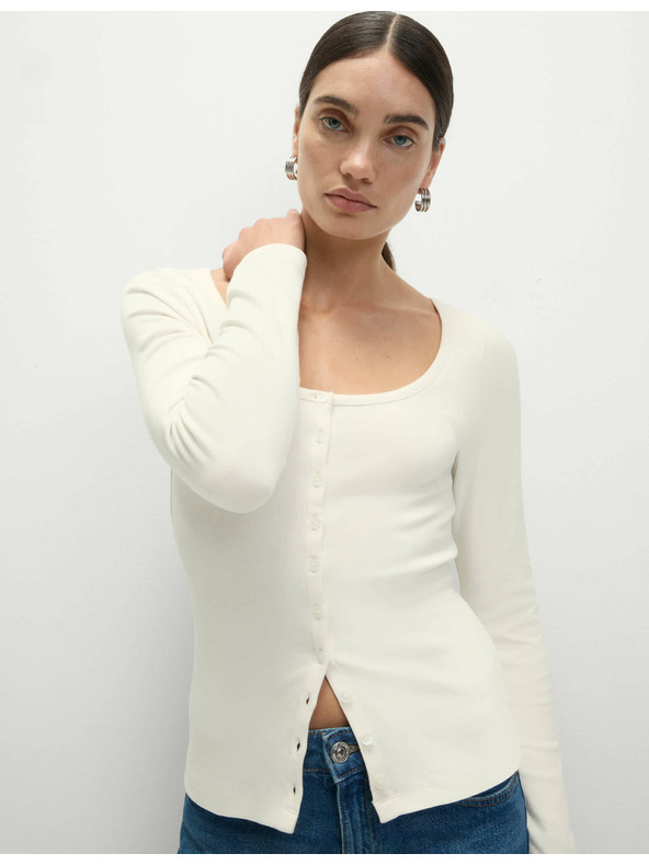 Marks & Spencer Ovális nyakkivágású, kihajtós felső magas pamuttartalommal, Marks & Spencer krémszínű