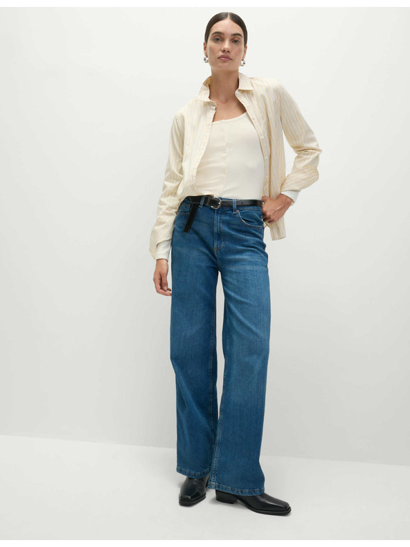 Marks & Spencer Ovális nyakkivágású, kihajtós felső magas pamuttartalommal, Marks & Spencer krémszínű