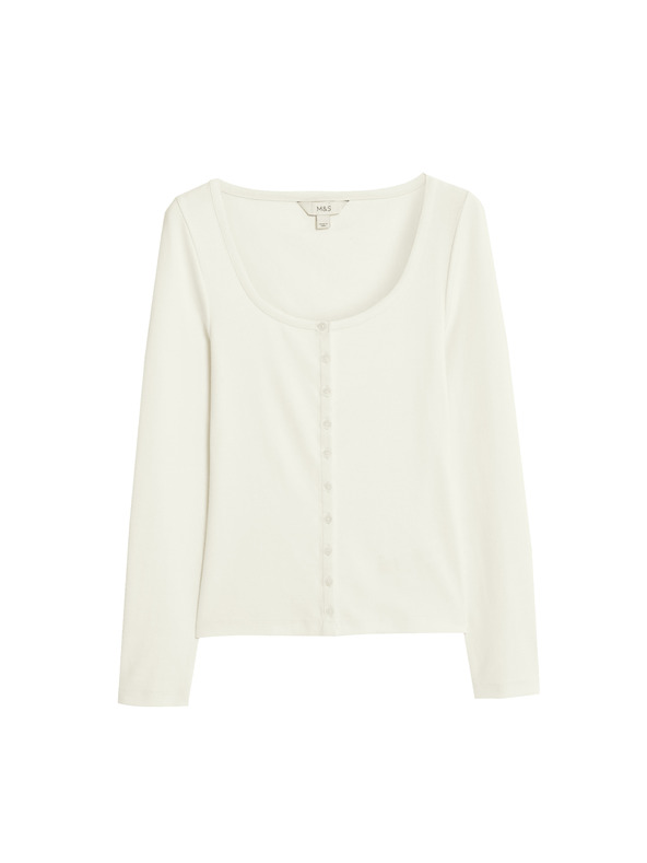 Marks & Spencer Ovális nyakkivágású, kihajtós felső magas pamuttartalommal, Marks & Spencer krémszínű