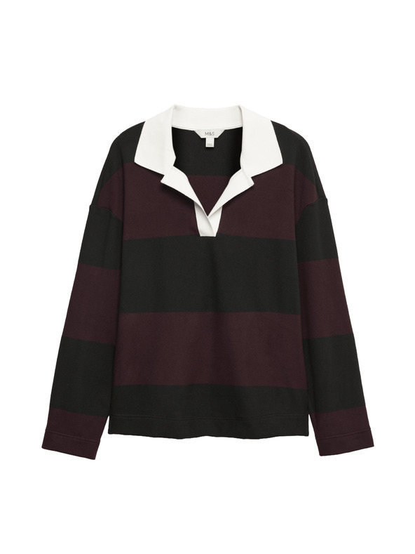 Marks & Spencer Csíkos kényelmes rögbi felső Marks & Spencer fekete